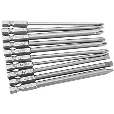 Hilitand 10 peças Phillips e bits de cabeça plana Conjunto de bits de parafuso de ranhura com haste magnética de aço PH1 PH2 Bits de parafuso de ranhura de 1/4 polegada 100mm Hilitand 10 peças Phillips e bits de cabeça plana Conjunto de bits de parafuso de ranhura com haste magnética de aço PH1 PH2 Bits de parafuso de ranhura de 1/4 polegada 100mm