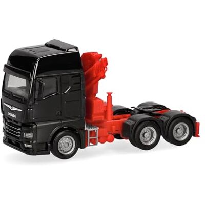 Herpa Modelo reduzido camião Man TGX GX trator com grua de carga 3 eixos (6 x 4), preto, miniatura em escala 1:87, peça colecionável, Made in Germany, plástico Herpa Modelo reduzido camião Man TGX GX trator com grua de carga 3 eixos (6 x 4), preto, miniatura em escala 1:87, peça colecionável, Made in Germany, plástico