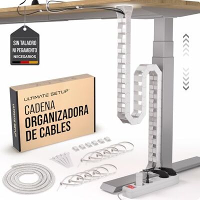 Ultimate Setup Organizador de cabos para secretária, corrente porta-cabos flexível (branco 133 cm · Fixação magnética, acompanha a mesa ao subir e descer, guia cabos no chão, recolhe cabos de secretária Ultimate Setup Organizador de cabos para secretária, corrente porta-cabos flexível (branco 133 cm · Fixação magnética, acompanha a mesa ao subir e descer, guia cabos no chão, recolhe cabos de secretária