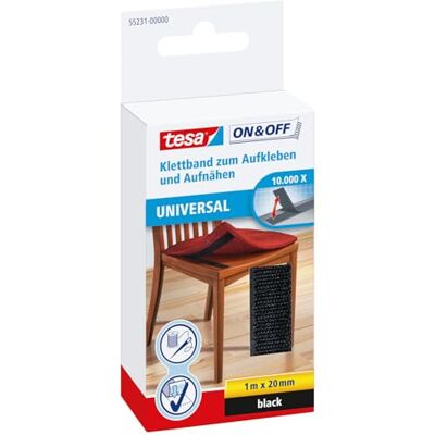 tesa Fita de fecho para costurar/colar On&Off (1 m x 20 mm), cor preta Fita versátil de gancho e laço para fixar tecidos em superfícies duras suporte triplo 20 mm x 100 cm tesa Fita de fecho para costurar/colar On&Off (1 m x 20 mm), cor preta Fita versátil de gancho e laço para fixar tecidos em superfícies duras suporte triplo 20 mm x 100 cm