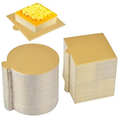 BOPHIS 200 unidades de mousse para bolos de papel, bandeja reutilizável de ouro, mini bolo de sobremesa, expositor, tambor de papel para bolos de papel, pratos de sobremesa base para casamentos e BOPHIS 200 unidades de mousse para bolos de papel, bandeja reutilizável de ouro, mini bolo de sobremesa, expositor, tambor de papel para bolos de papel, pratos de sobremesa base para casamentos e