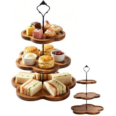 Astralong Bandejas para bolos de madeira de 3 andares, suporte Cupcakes com pega de Expositor de 3 níveis para sobremesas, bolos, frutas, madalenas, aperitivos, chá da tarde, aniversários, casamentos Astralong Bandejas para bolos de madeira de 3 andares, suporte Cupcakes com pega de Expositor de 3 níveis para sobremesas, bolos, frutas, madalenas, aperitivos, chá da tarde, aniversários, casamentos