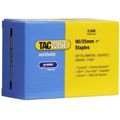 TACWISE Grampos de coroa estreita tipo 90/25 mm, embalagem de 5000 Galvanizadas TACWISE Grampos de coroa estreita tipo 90/25 mm, embalagem de 5000 Galvanizadas