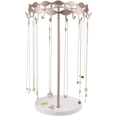 Lolalet Organizador de colares, suporte expositor de jóias tipo árvore com 26 ganchos e bandeja base de metal, armazenamento suspenso alto para colares, porta-chaves, pulseiras para mulher rosa Lolalet Organizador de colares, suporte expositor de jóias tipo árvore com 26 ganchos e bandeja base de metal, armazenamento suspenso alto para colares, porta-chaves, pulseiras para mulher rosa
