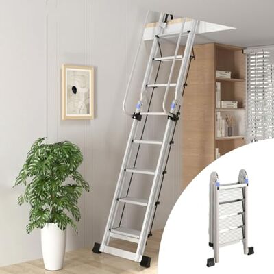 JAYWIS Escadas para sótãos escada portátil de alumínio para sótão, escada de escape dobrável para interiores com corrimãos e base de borracha antiderrapante, escada tipo loft de carga alta para cave ( JAYWIS Escadas para sótãos escada portátil de alumínio para sótão, escada de escape dobrável para interiores com corrimãos e base de borracha antiderrapante, escada tipo loft de carga alta para cave (