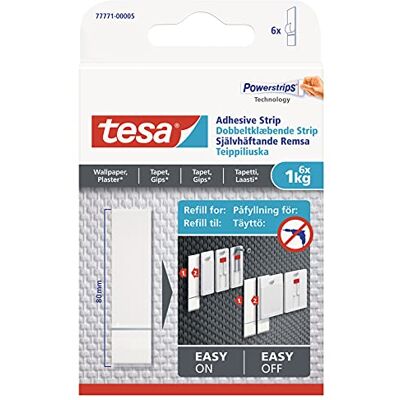 tesa 77771-00002-00 Tiras adesivas removíveis para pendurar quadros em papel de parede, cor branca tesa 77771-00002-00 Tiras adesivas removíveis para pendurar quadros em papel de parede, cor branca