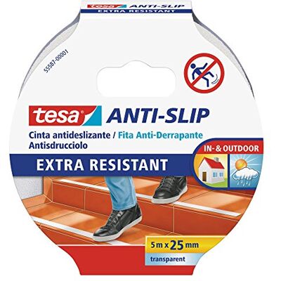 tesa Fita antiderrapante, fita adesiva antiderrapante para interiores e exteriores, adequada para degraus, rampas e pisos escorregadios, transparente, 5 m x 25 mm tesa Fita antiderrapante, fita adesiva antiderrapante para interiores e exteriores, adequada para degraus, rampas e pisos escorregadios, transparente, 5 m x 25 mm
