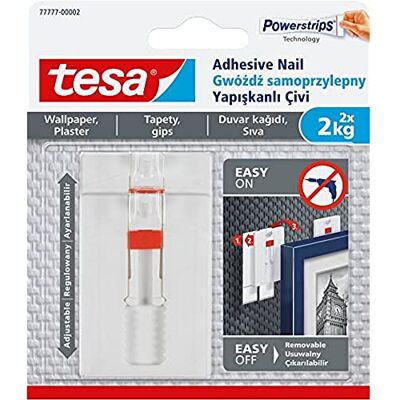 tesa 7777-00005-00 Prego adesivo removível ajustável para pendurar quadros em papel de parede, cor branca tesa 7777-00005-00 Prego adesivo removível ajustável para pendurar quadros em papel de parede, cor branca
