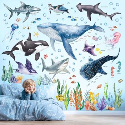 DECOWALL Animais marinhos autocolantes parede vinil decorativos (SG3-2430) Autocolante, removível e reposicionável; animais marinhos em aguarela para superfícies lisas e colocação flexível DECOWALL Animais marinhos autocolantes parede vinil decorativos (SG3-2430) Autocolante, removível e reposicionável; animais marinhos em aguarela para superfícies lisas e colocação flexível