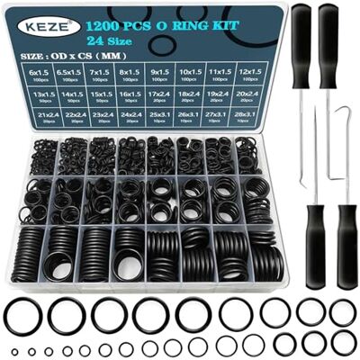 Keze Kit de mistura de 1200 peças de juntas tóricas universais de borracha de tamanhos com conjunto de 4 peças de punções e ganchos de precisão, diâmetro exterior: 6 mm-28 mm Juntas tóricas Keze Kit de mistura de 1200 peças de juntas tóricas universais de borracha de tamanhos com conjunto de 4 peças de punções e ganchos de precisão, diâmetro exterior: 6 mm-28 mm Juntas tóricas