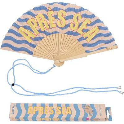 Fisura Ventilador original com mensagem "Après sea". Fã de madeira moderno e colorido. Ventoinha de mão ondas azuis. Cabide incluído. Ideia de presente divertida. 42.5x23cm Fisura Ventilador original com mensagem "Après sea". Fã de madeira moderno e colorido. Ventoinha de mão ondas azuis. Cabide incluído. Ideia de presente divertida. 42.5x23cm