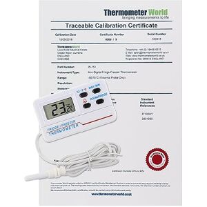 Thermometer World Termómetro digital calibrado para frigorífico e congelador com certificado de calibração rastreável de 2 pontos Thermometer World Termómetro digital calibrado para frigorífico e congelador com certificado de calibração rastreável de 2 pontos
