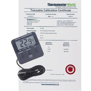 Thermometer World Termómetro digital calibrado para frigorífico e congelador com certificado de calibração rastreável de 2 pontos Thermometer World Termómetro digital calibrado para frigorífico e congelador com certificado de calibração rastreável de 2 pontos