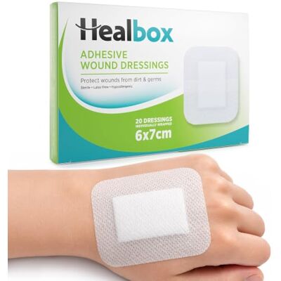 Healbox Apósitos adesivos para feridas 6 cm x 7 cm, caixa de 20 Healbox Apósitos adesivos para feridas 6 cm x 7 cm, caixa de 20