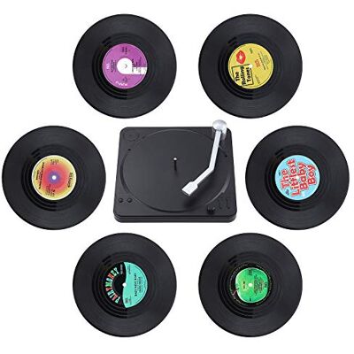 Coolty 6 peças base de copos de vinil retro para discos de CD, antiderrapante isolamento redondo base para copos com suporte Coolty 6 peças base de copos de vinil retro para discos de CD, antiderrapante isolamento redondo base para copos com suporte