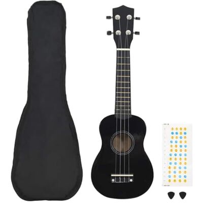 vidaXL Conjunto de Ukelele Soprano com capa para crianças jogo instrumento musical guitarra para iniciantes jovens fãs profissionais preto 21 vidaXL Conjunto de Ukelele Soprano com capa para crianças jogo instrumento musical guitarra para iniciantes jovens fãs profissionais preto 21