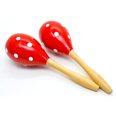 BUSHWACKA Maracas adultas. 1 par, vermelho feito de madeira, maracás espanholas vermelho cor de bolinhas, cores tradicionais espanhóis, agitadores de ruba chocalhar percussão de mão, instrumento musical maraca BUSHWACKA Maracas adultas. 1 par, vermelho feito de madeira, maracás espanholas vermelho cor de bolinhas, cores tradicionais espanhóis, agitadores de ruba chocalhar percussão de mão, instrumento musical maraca