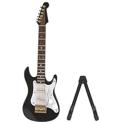 FTVOGUE Modelo de guitarra elétrica mini de madeira delicada de 14 cm com suporte para decoração em casa e ornamento de café (preto) FTVOGUE Modelo de guitarra elétrica mini de madeira delicada de 14 cm com suporte para decoração em casa e ornamento de café (preto)