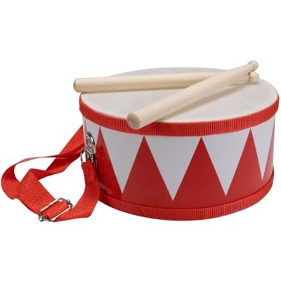 GICO Tambor infantil vermelho branco, instrumento musical de madeira com correia e baquetas D: 20 cm GICO Tambor infantil vermelho branco, instrumento musical de madeira com correia e baquetas D: 20 cm