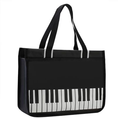 KingPoint Mala de mão com design de piano e notas musicais, bolsa de ombro reutilizável multiúsos para ir às compras, Tecla de piano KingPoint Mala de mão com design de piano e notas musicais, bolsa de ombro reutilizável multiúsos para ir às compras, Tecla de piano