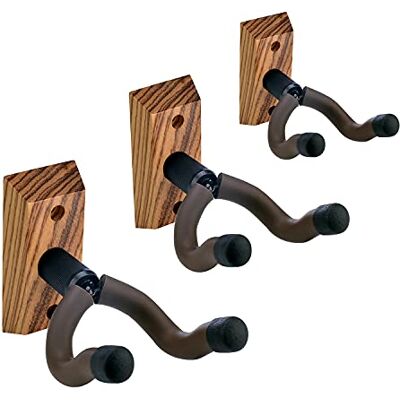 PUNK Conjunto de 3 suportes de parede para guitarra, de madeira dura de cor zebra, para pendurar na parede guitarras acústicas, elétricas, baixos, banjos, bandolins, ukuleles PUNK Conjunto de 3 suportes de parede para guitarra, de madeira dura de cor zebra, para pendurar na parede guitarras acústicas, elétricas, baixos, banjos, bandolins, ukuleles