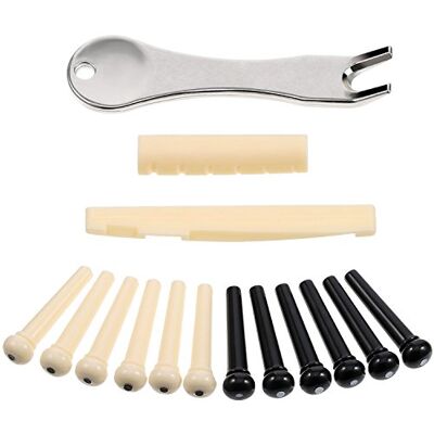 TecUnite Guitarra Bridge Pins Puller removedor ferramenta extrator Com porca de selim de guitarra, 12 pacotes de pinos para Guitar Bridge TecUnite Guitarra Bridge Pins Puller removedor ferramenta extrator Com porca de selim de guitarra, 12 pacotes de pinos para Guitar Bridge