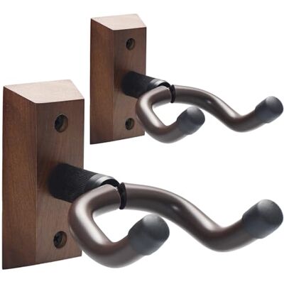 QinyOulhause Conjunto de 2 Suportes de Guitarra de Parede em Madeira de Nogueira Preta, Cabide de Guitarra de Parede Universal com Gancho Suave Ajustável para Acústica, Elétrica, Baixo, Banjo e QinyOulhause Conjunto de 2 Suportes de Guitarra de Parede em Madeira de Nogueira Preta, Cabide de Guitarra de Parede Universal com Gancho Suave Ajustável para Acústica, Elétrica, Baixo, Banjo e