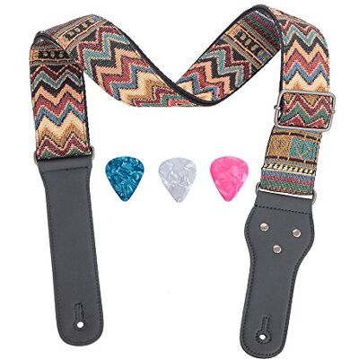 Rufun Correia de Guitarra Retro de Comprimento Ajustável para Baixos, Guitarras Acústicas e Elétricas, 3 Seleções Incluídas, Vermelho 2 Rufun Correia de Guitarra Retro de Comprimento Ajustável para Baixos, Guitarras Acústicas e Elétricas, 3 Seleções Incluídas, Vermelho 2