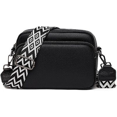 Efilra Mala cruzada pequena para mulher, de pele autêntica, com correia de guitarra para câmara preto (C-BLACK) Efilra Mala cruzada pequena para mulher, de pele autêntica, com correia de guitarra para câmara preto (C-BLACK)
