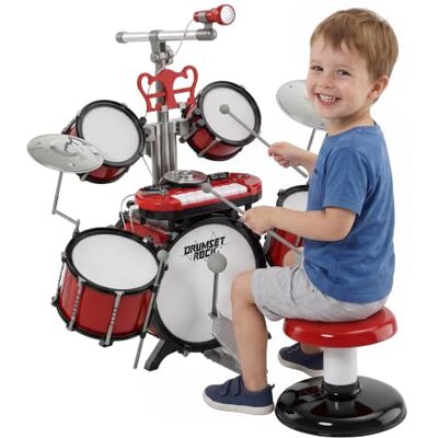 HOMCOM Batería Infantil con Taburete 4 Tambores para Niños +3 Años Rojo Jazz Bateria infantil, microfone, pratos, frascos, teclado, instrumento musical HOMCOM Batería Infantil con Taburete 4 Tambores para Niños +3 Años Rojo Jazz Bateria infantil, microfone, pratos, frascos, teclado, instrumento musical