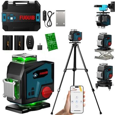 FuGuiB Nível laser automático de 360 graus com tripé, nível laser verde de 16 linhas, 2 x 360 horizontal e 2 x 360 verticais, 2 x 5200 mAh bateria, controlo remoto, base magnética, Sooo. Porta giratória FuGuiB Nível laser automático de 360 graus com tripé, nível laser verde de 16 linhas, 2 x 360 horizontal e 2 x 360 verticais, 2 x 5200 mAh bateria, controlo remoto, base magnética, Sooo. Porta giratória