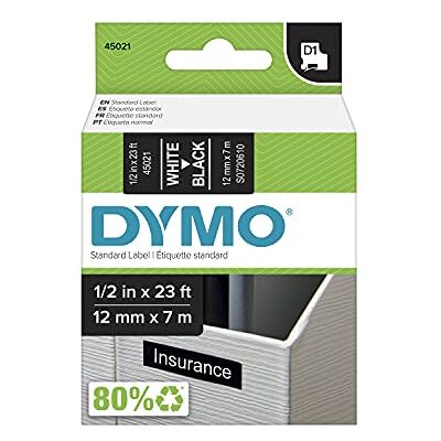 Dymo D1 Standard Tape Cartridge for Label Makers, 1/2 cm x 23 pés, branco on preto Dymo D1 Standard Tape Cartridge for Label Makers, 1/2 cm x 23 pés, branco on preto