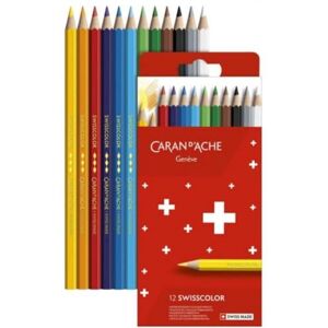 Caran D'Ache Swisscolor Estojo de cartão com 12 lápis de cores resistentes à água Caran D'Ache Swisscolor Estojo de cartão com 12 lápis de cores resistentes à água