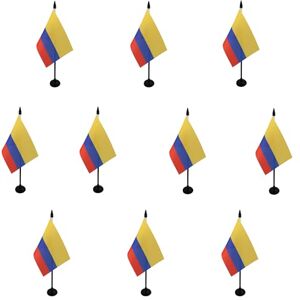 AZ FLAG 10 bandeiras de mesa da Colômbia, 15 x 10 cm, 10 minibandeiras colombianas de escritório, 100% poliéster, com mastro de 25 cm e base de plástico preto AZ FLAG 10 bandeiras de mesa da Colômbia, 15 x 10 cm, 10 minibandeiras colombianas de escritório, 100% poliéster, com mastro de 25 cm e base de plástico preto