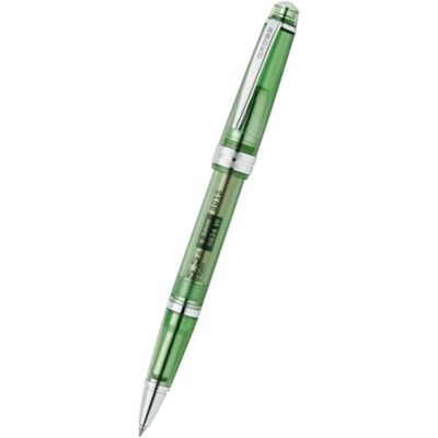 Cross Bailey Light Translucent Caneta de rolo (mina 8015, espessura do traço F, fino, pacote de presente), cor verde translúcido e cromado Cross Bailey Light Translucent Caneta de rolo (mina 8015, espessura do traço F, fino, pacote de presente), cor verde translúcido e cromado