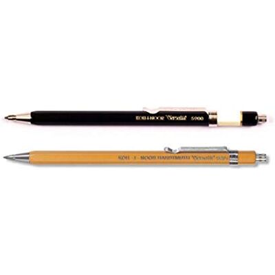 Koh-I-Noor TOISEN D'OR 5900 und VERSATIL 5201 Lápis mecânico de metal com afiador, para minas 2 mm conjunto de 2, cores preto e amarelo Koh-I-Noor TOISEN D'OR 5900 und VERSATIL 5201 Lápis mecânico de metal com afiador, para minas 2 mm conjunto de 2, cores preto e amarelo