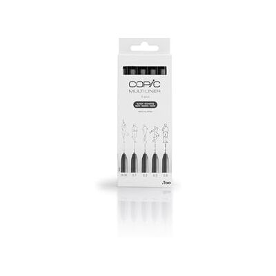 Copic Set de Marcadores Multiliner, Preto, 5 Marcadores Fineliner em diferentes espessuras de traço, marcadores de desenho com ponta fina e tinta pigmentada resistente à água Copic Set de Marcadores Multiliner, Preto, 5 Marcadores Fineliner em diferentes espessuras de traço, marcadores de desenho com ponta fina e tinta pigmentada resistente à água