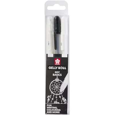 SAKURA Pacote de 3 canetas Gelly Roll, da marca , em preto, branco e transparente SAKURA Pacote de 3 canetas Gelly Roll, da marca , em preto, branco e transparente