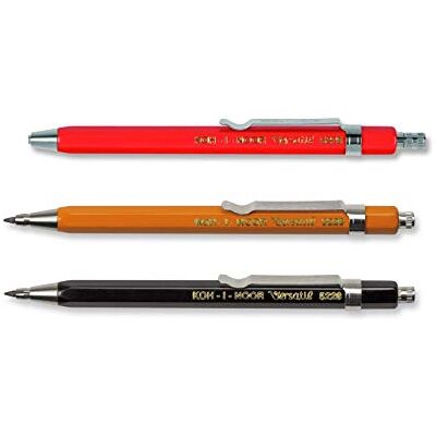 Koh-I-Noor Versátil 5228 Conjunto de 3, lápis mecânico de metal com apontador para minas de 2 mm marrom, amarelo, preto Koh-I-Noor Versátil 5228 Conjunto de 3, lápis mecânico de metal com apontador para minas de 2 mm marrom, amarelo, preto