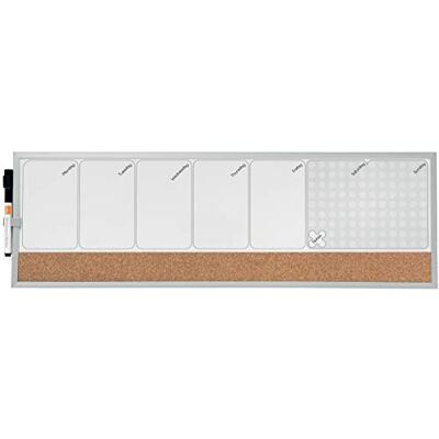 Nobo Pequeno quadro magnético para planear a semana com tábua de cortiça para a parede da sua casa ou escritório, moldura de alumínio, apagado a seco, clipe integrado, 585 x 190 mm, cinzento, 1903780 Nobo Pequeno quadro magnético para planear a semana com tábua de cortiça para a parede da sua casa ou escritório, moldura de alumínio, apagado a seco, clipe integrado, 585 x 190 mm, cinzento, 1903780