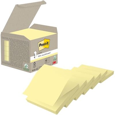 Post-It Z-Notas recicladas Canary Yellow, pacote de 6 blocos de notas, 100 folhas por bloco, 76 x 76 mm, cor amarela, notas adesivas feitas de papel 100 % reciclado Post-It Z-Notas recicladas Canary Yellow, pacote de 6 blocos de notas, 100 folhas por bloco, 76 x 76 mm, cor amarela, notas adesivas feitas de papel 100 % reciclado