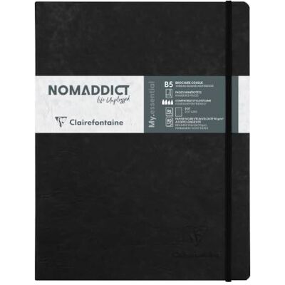 Clairefontaine Collection Age Bag – Caderno elástico costurado preto, B5 19 x 25 cm, 192 páginas numeradas DOT, papel marfim 90 g, capa para cartão escovado em grão de pele Clairefontaine Collection Age Bag – Caderno elástico costurado preto, B5 19 x 25 cm, 192 páginas numeradas DOT, papel marfim 90 g, capa para cartão escovado em grão de pele