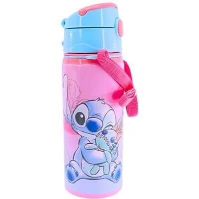 Disney Stitch Garrafa reutilizável, cantil Stitch e Scrump design de alumínio resistente, garrafa de água para meninas, garrafa de viagem com alça, capacidade de 600 ml Disney Stitch Garrafa reutilizável, cantil Stitch e Scrump design de alumínio resistente, garrafa de água para meninas, garrafa de viagem com alça, capacidade de 600 ml