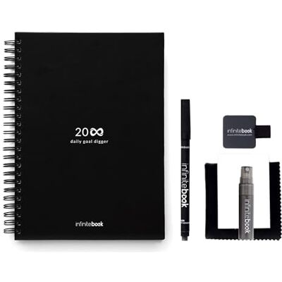 InfiniteBook Kit de Início do Planejador Caderno Planificador de Quadro Reutilizável A5 com Kit de Limpeza, Caneta e Suporte Autoadesivo para Caneta InfiniteBook Kit de Início do Planejador Caderno Planificador de Quadro Reutilizável A5 com Kit de Limpeza, Caneta e Suporte Autoadesivo para Caneta