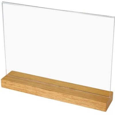HMF Expositor de mesa acrílico DIN A4 horizontal, apresentação em ambos os lados, porta-cartões de mesa com base maciça de madeira de carvalho, expositor em T para escritório e hotelaria HMF Expositor de mesa acrílico DIN A4 horizontal, apresentação em ambos os lados, porta-cartões de mesa com base maciça de madeira de carvalho, expositor em T para escritório e hotelaria