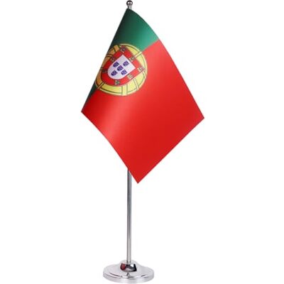 AZ FLAG Bandeira de mesa Portugal 22 x 15 cm português cetim base metal AZ FLAG Bandeira de mesa Portugal 22 x 15 cm português cetim base metal
