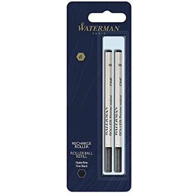 Waterman reposição para canetas roller ponta fina com tinta preta, pacote de 2 Waterman reposição para canetas roller ponta fina com tinta preta, pacote de 2