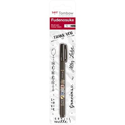 Tombow Fudenosuke Marcador de caligrafia de tinta preta e ponta elástica macia, marcador fino para desenho e lettering Tombow Fudenosuke Marcador de caligrafia de tinta preta e ponta elástica macia, marcador fino para desenho e lettering