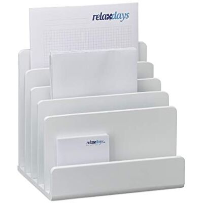 Relaxdays Suporte para documentos, bandeja de cartas, cinco compartimentos, bambu, 23 x 24,5 x 20,5 cm, 1 unidade, branco Relaxdays Suporte para documentos, bandeja de cartas, cinco compartimentos, bambu, 23 x 24,5 x 20,5 cm, 1 unidade, branco