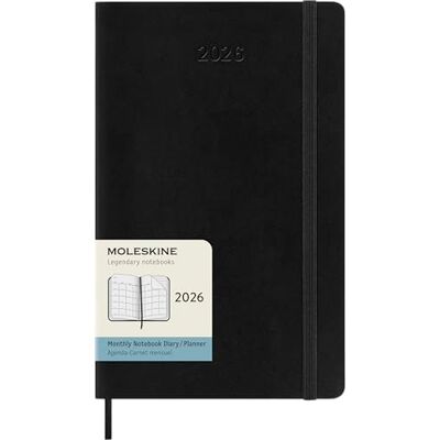 Moleskine Planeador mensal, agenda mensal 2026 12 meses, com cobertura macia e fecho elástico, formato grande 13 x 21, cor preta Moleskine Planeador mensal, agenda mensal 2026 12 meses, com cobertura macia e fecho elástico, formato grande 13 x 21, cor preta